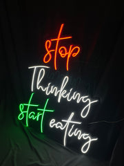 Vinyuup Stop Thinking Start Eating - Dekoratif Neon Led Yazı Tabela