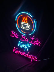 Vinyuup Biz Bu İşin Keyif Kısmındayız - Dekoratif Neon Led Yazı Tabela