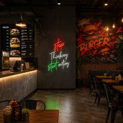 Vinyuup Stop Thinking Start Eating - Dekoratif Neon Led Yazı Tabela