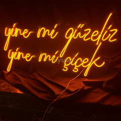 Vinyuup Yine Mi Güzeliz Yine Mi Çiçek - Dekoratif Neon Led Yazı Tabela