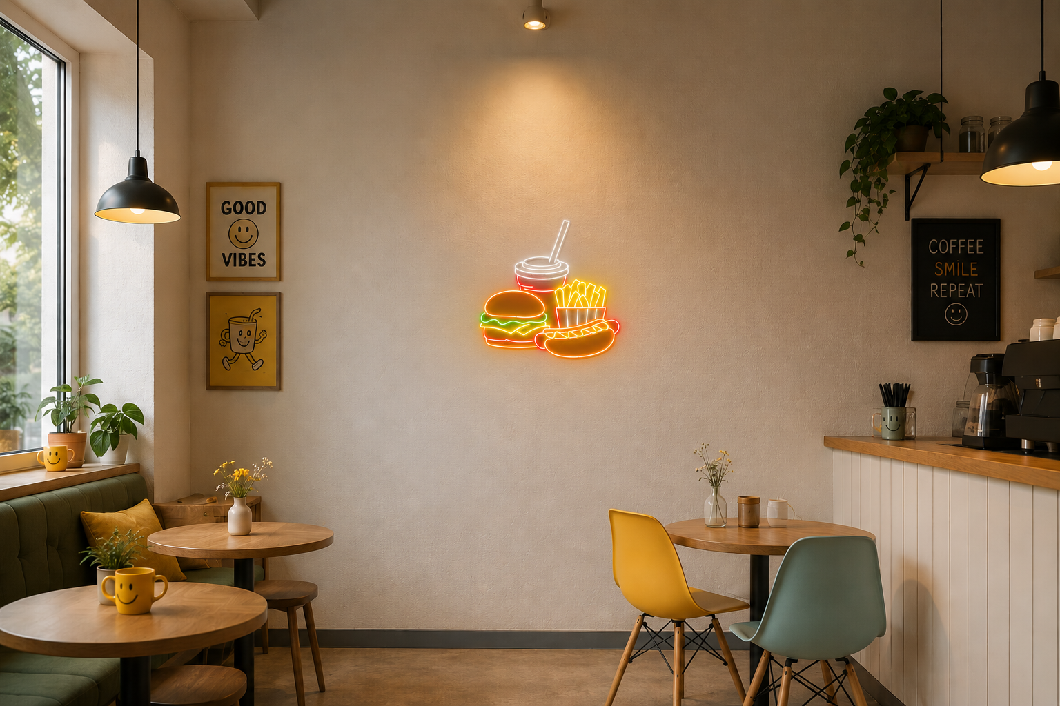 Vinyuup Hamburger Hotdog Menü - Dekoratif Neon Led Yazı Tabela