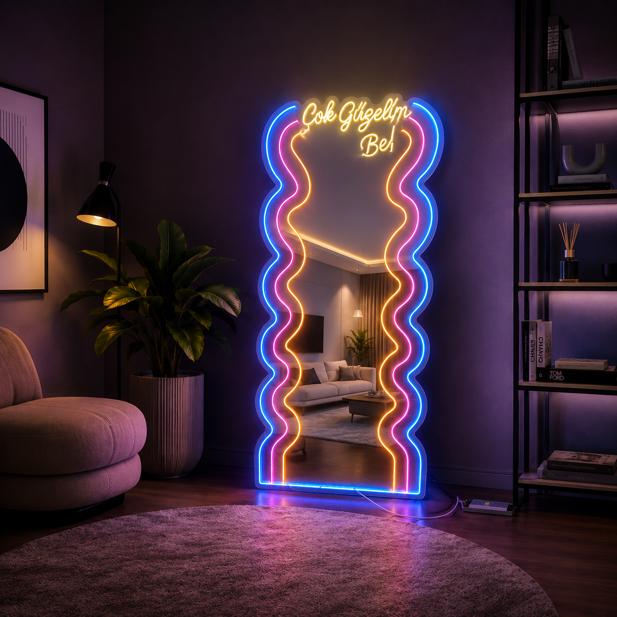 Vinyuup Çok Güzelim Be! - Dekoratif Neon Led Yazılı Pleksi Ayna