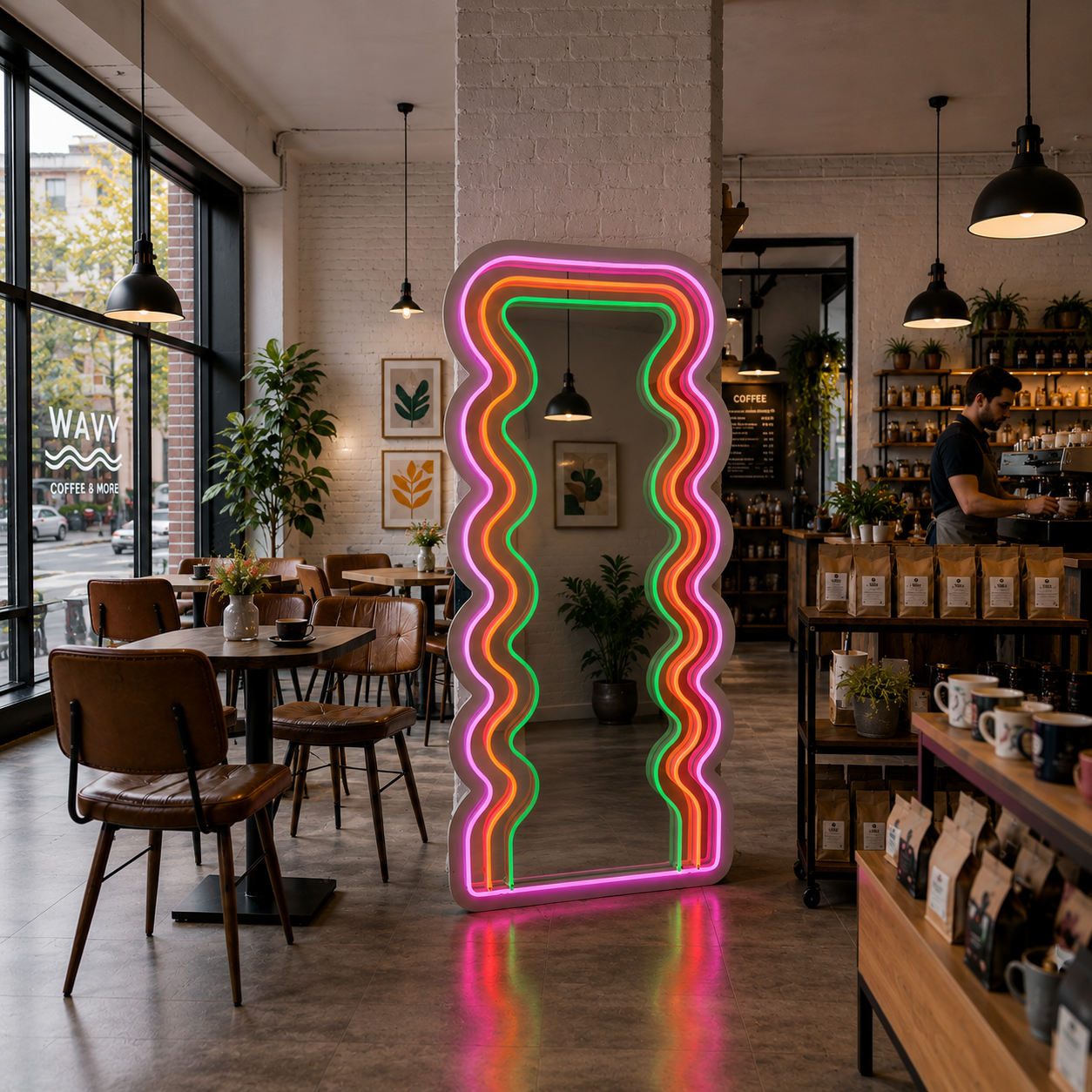 Vinyuup Kıvrımlı Wave - Dekoratif Neon Led Yazılı Pleksi Ayna