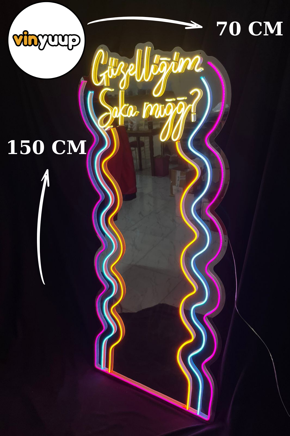 Vinyuup Çok Güzelim Be! - Dekoratif Neon Led Yazılı Pleksi Ayna