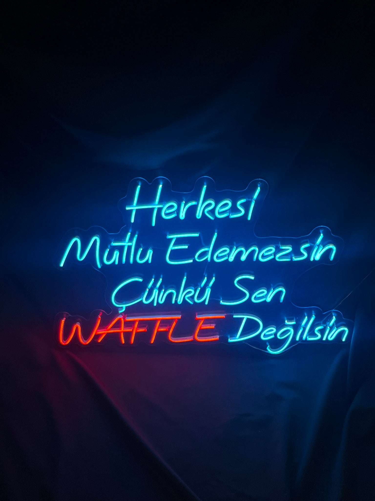Vinyuup Herkesi Mutlu Edemezsin Çünkü Sen Waffle Değilsin - Dekoratif Neon Led Yazı Tabela