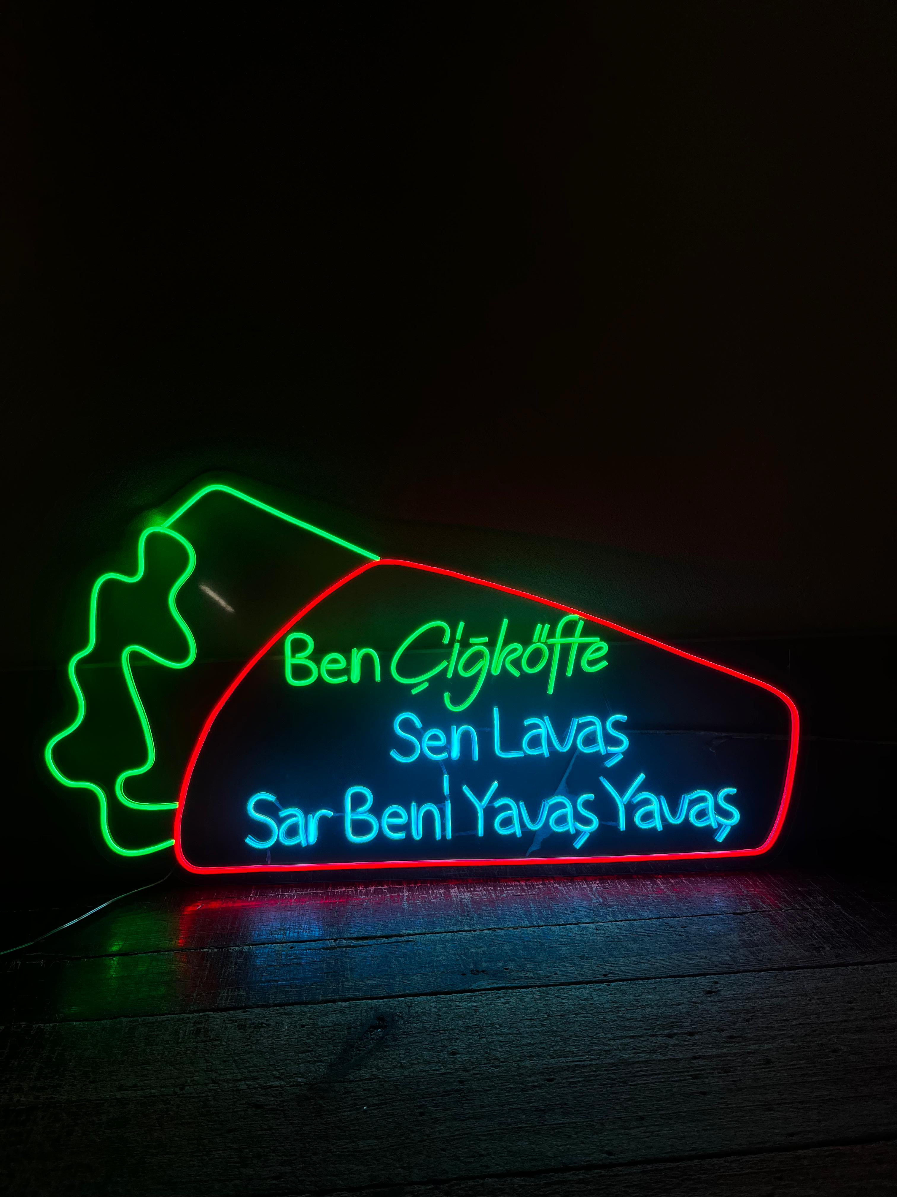 Vinyuup Ben Çiğköfte Sen Lavaş - Dekoratif Neon Led Yazı Tabela