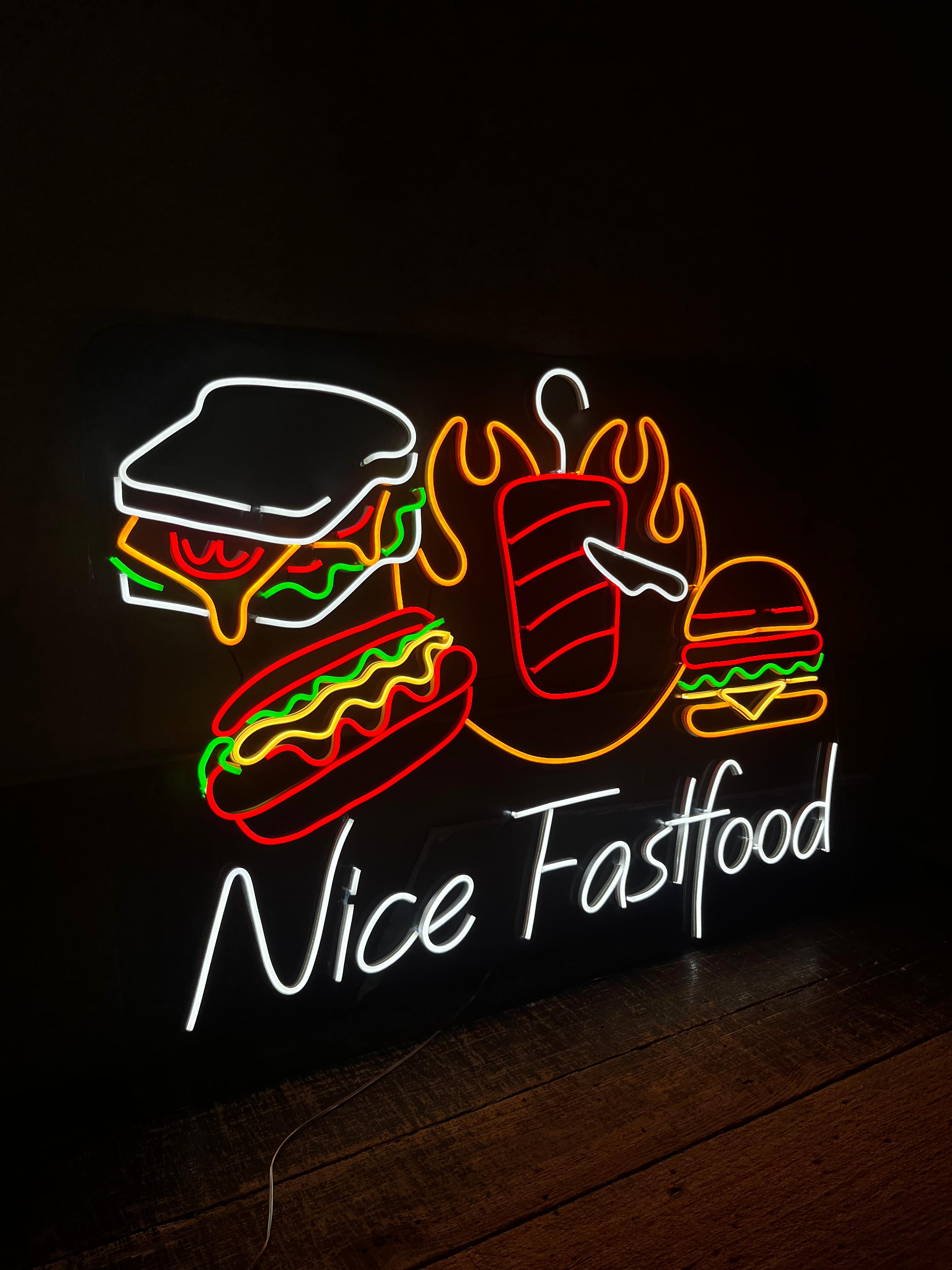 Vinyuup Nice Fastfood- Dekoratif Neon Led Yazı Tabela
