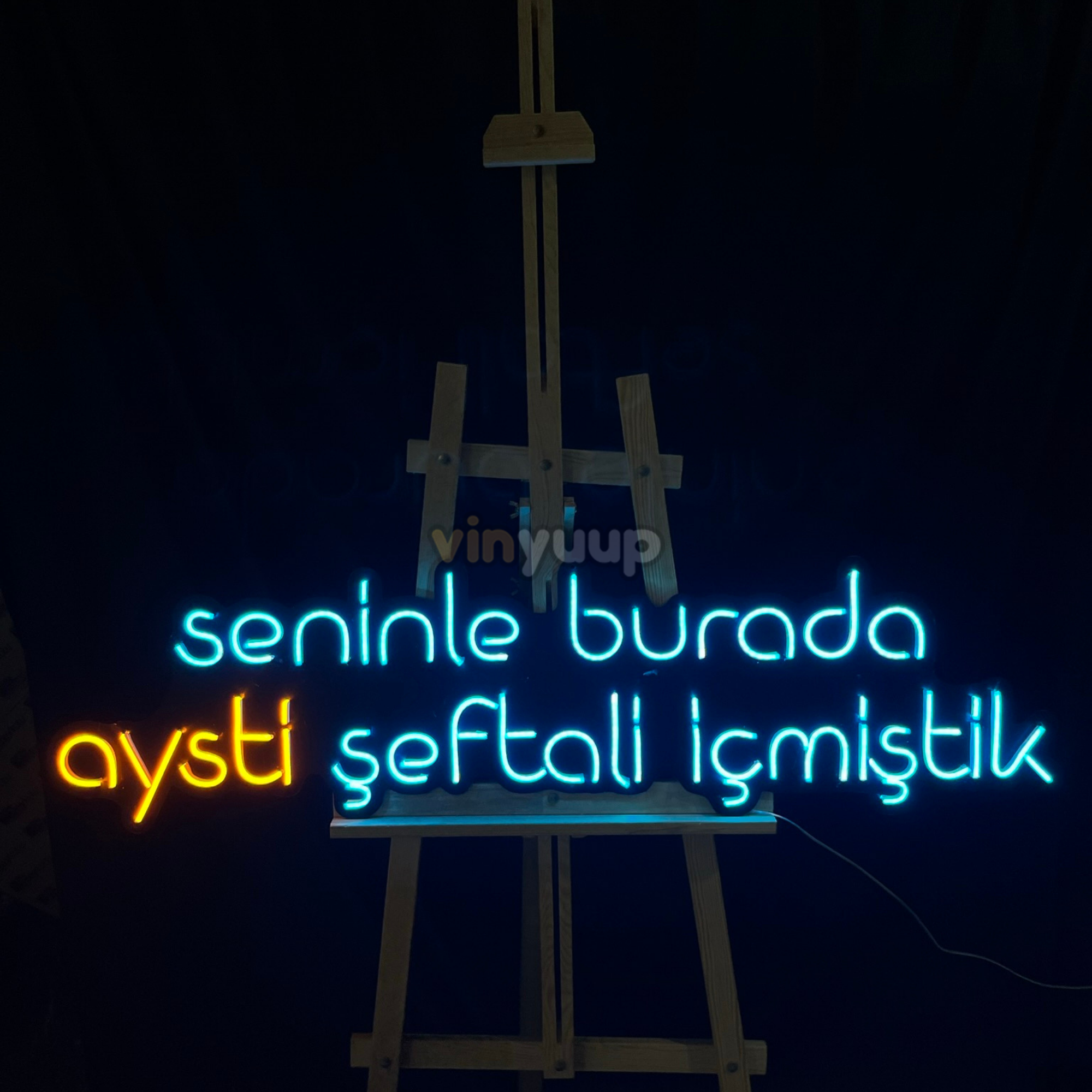 Vinyuup Seninle Burada Aysti Şeftali İçmiştik - Dekoratif Neon Led Yazı Tabela
