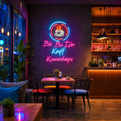Vinyuup Biz Bu İşin Keyif Kısmındayız - Dekoratif Neon Led Yazı Tabela