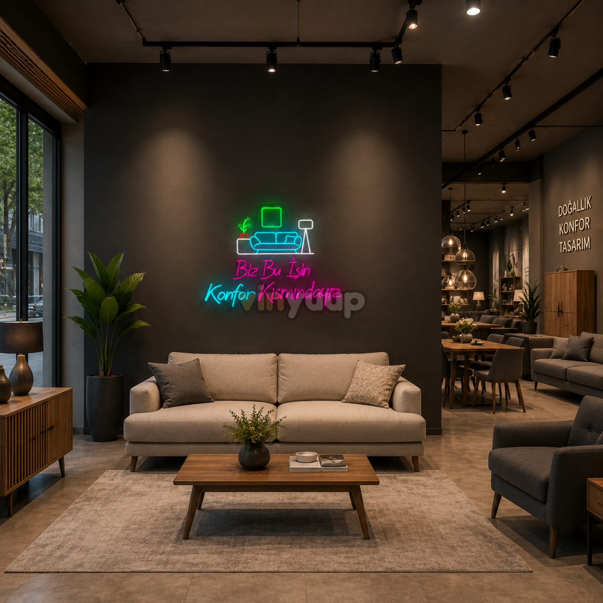 Vinyuup Biz Bu İşin Konfor Kısmındayız V1  - Dekoratif Neon Led Yazı Tabela