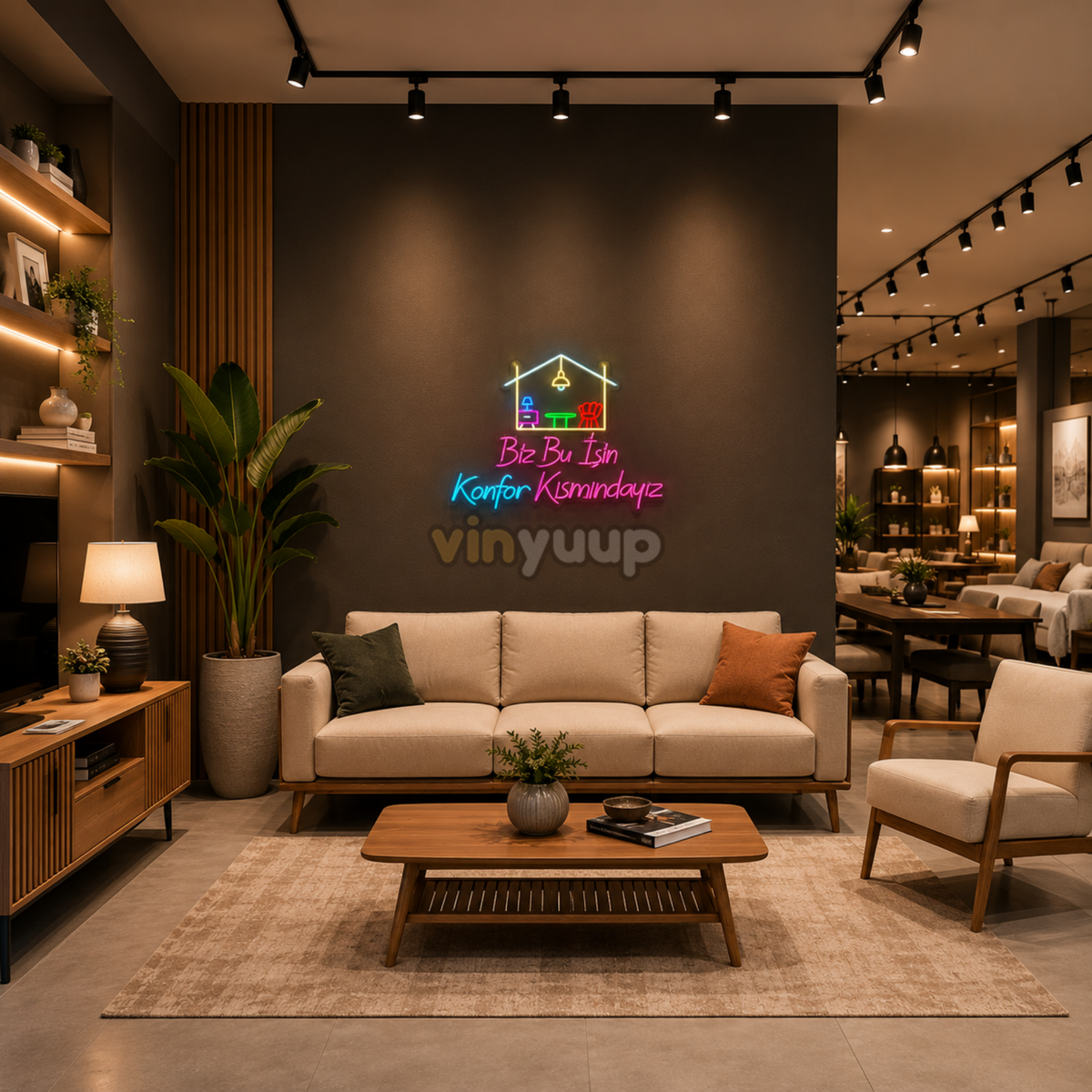 Vinyuup Biz Bu İşin Konfor Kısmındayız V2  - Dekoratif Neon Led Yazı Tabela