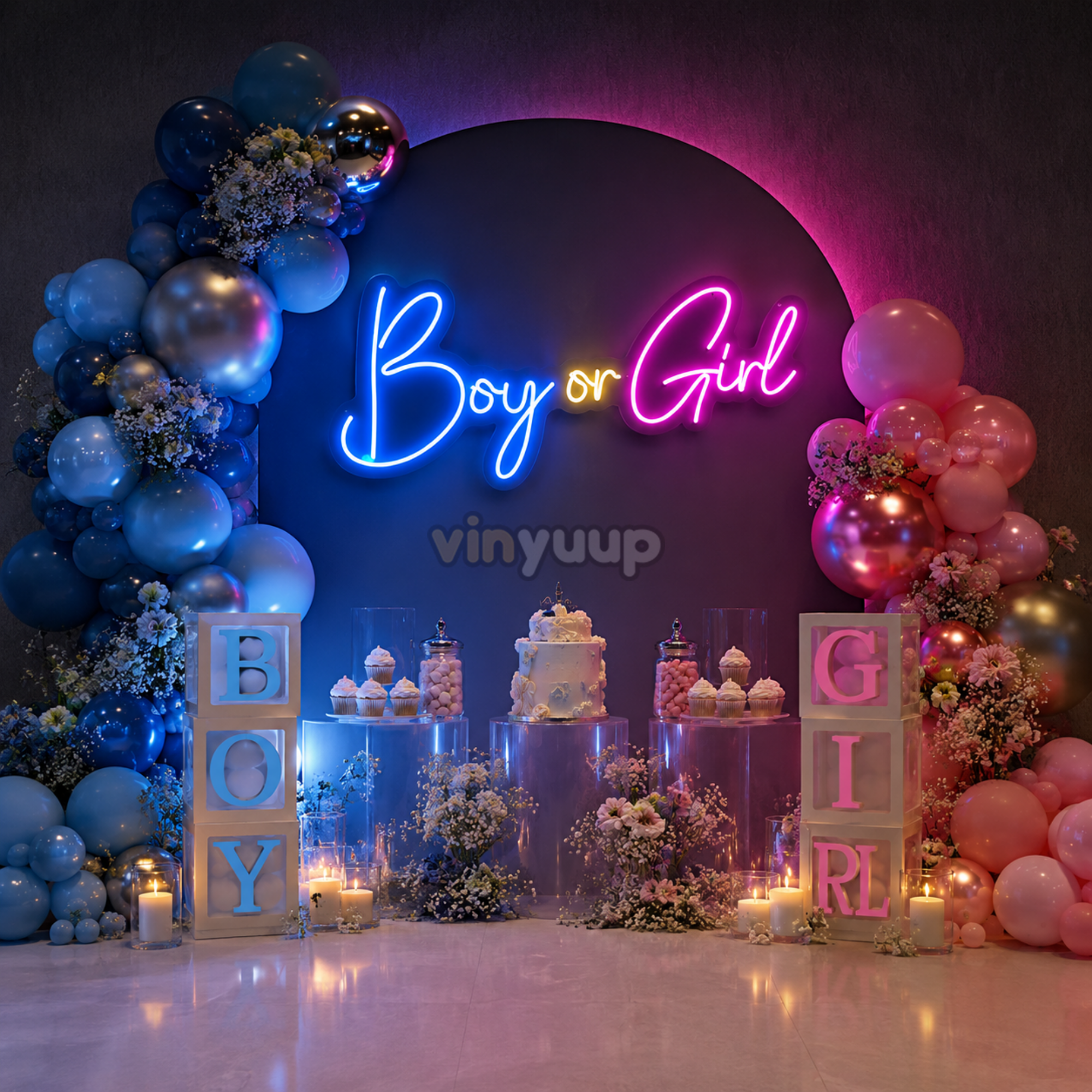 Vinyuup Boy Or Girl Gender Party - Dekorative Neon-LED-Schriftzug-Tafel