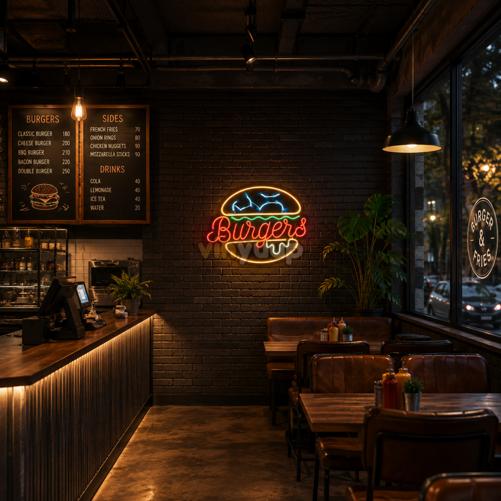 Vinyuup Burger V1 - Dekoratif Neon Led Yazı Tabela