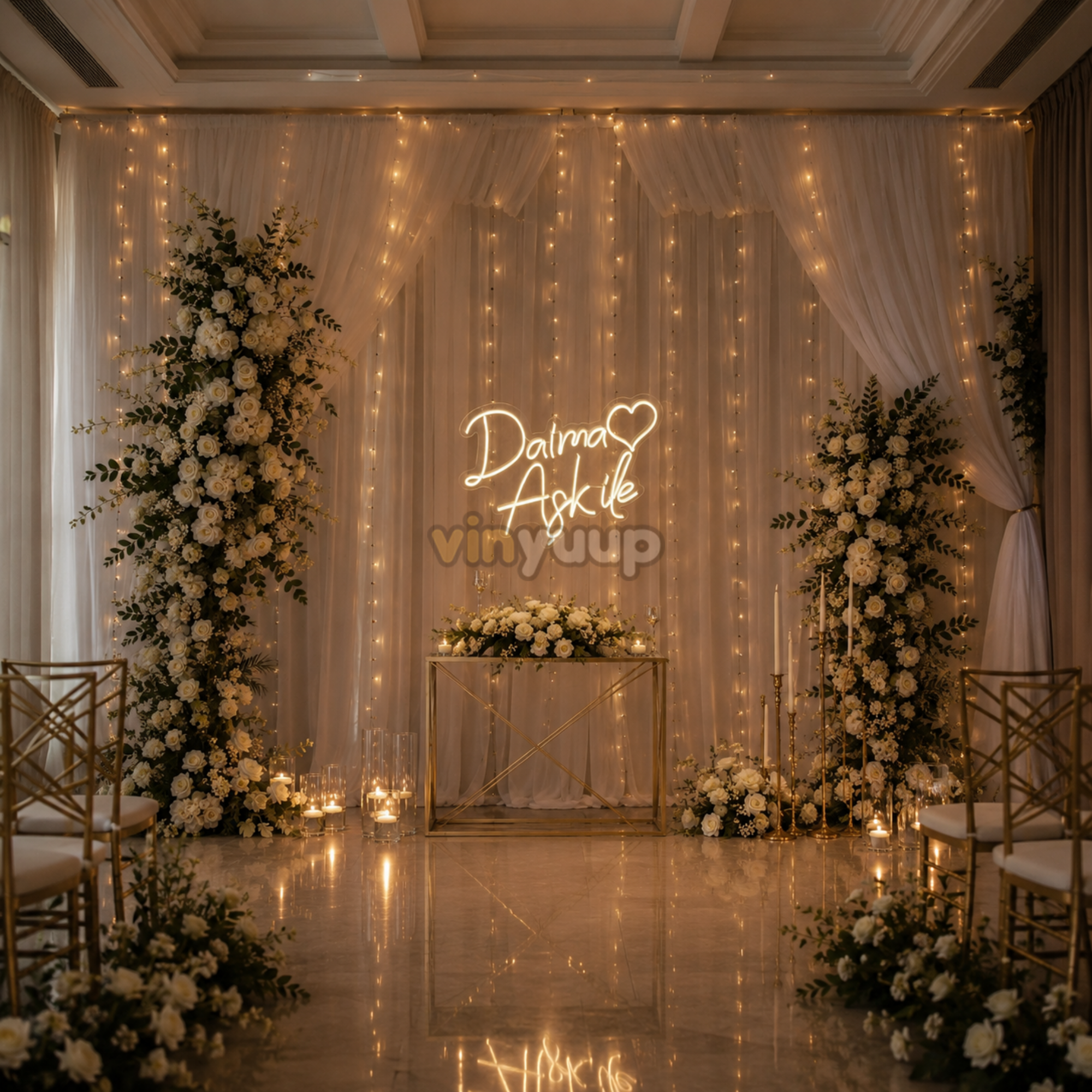 Vinyuup Daima Aşk İle - Dekoratif Neon Led Yazı Tabela