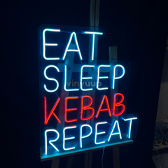 Vinyuup Eat Sleep Kebab Repeat - Dekoratif Neon Led Yazı Tabela