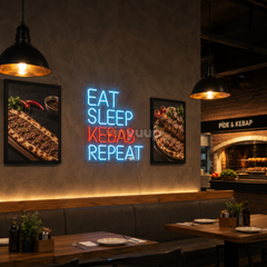 Vinyuup Eat Sleep Kebab Repeat - Dekoratif Neon Led Yazı Tabela