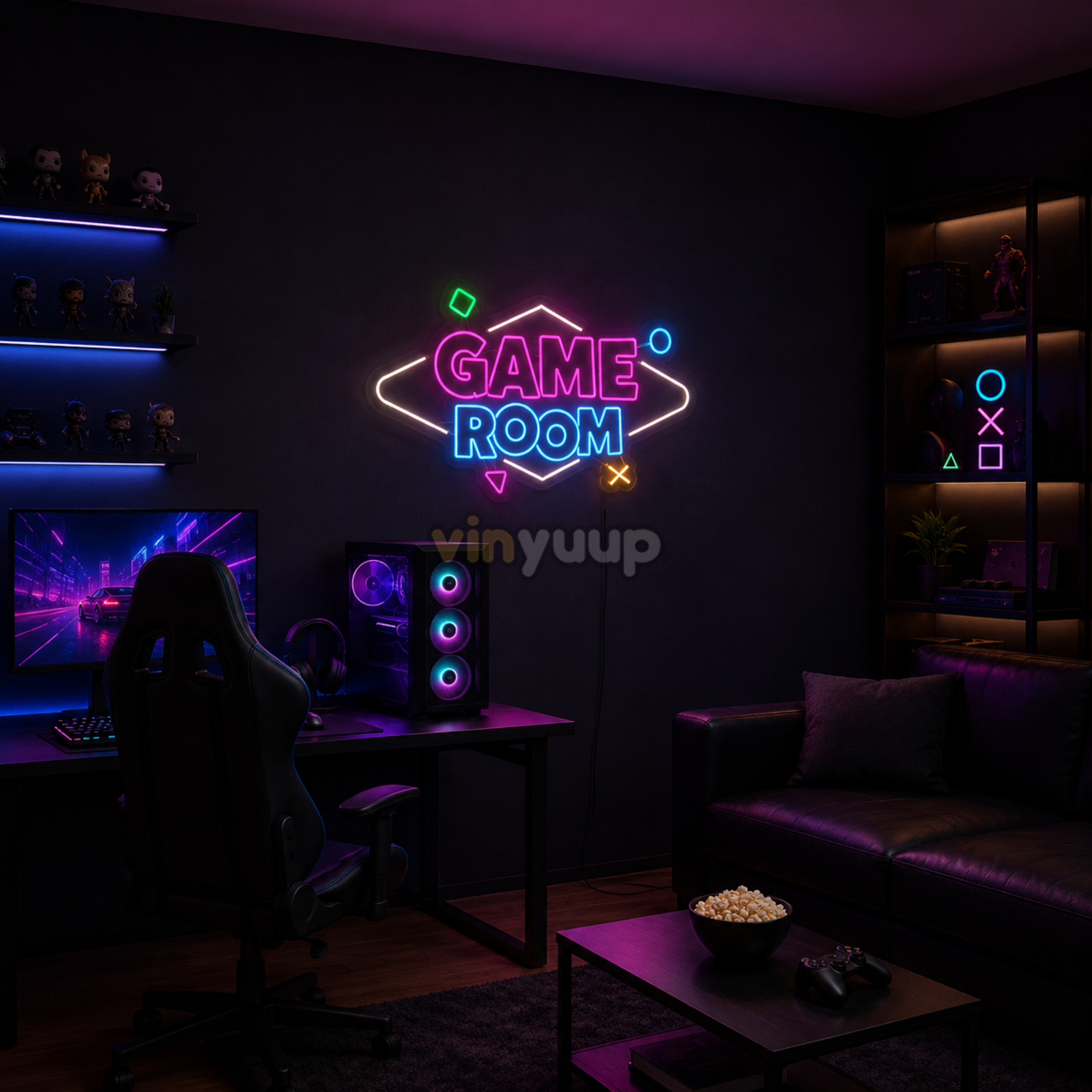 Vinyuup Game Room V1 - Dekoratif Neon Led Yazı Tabela