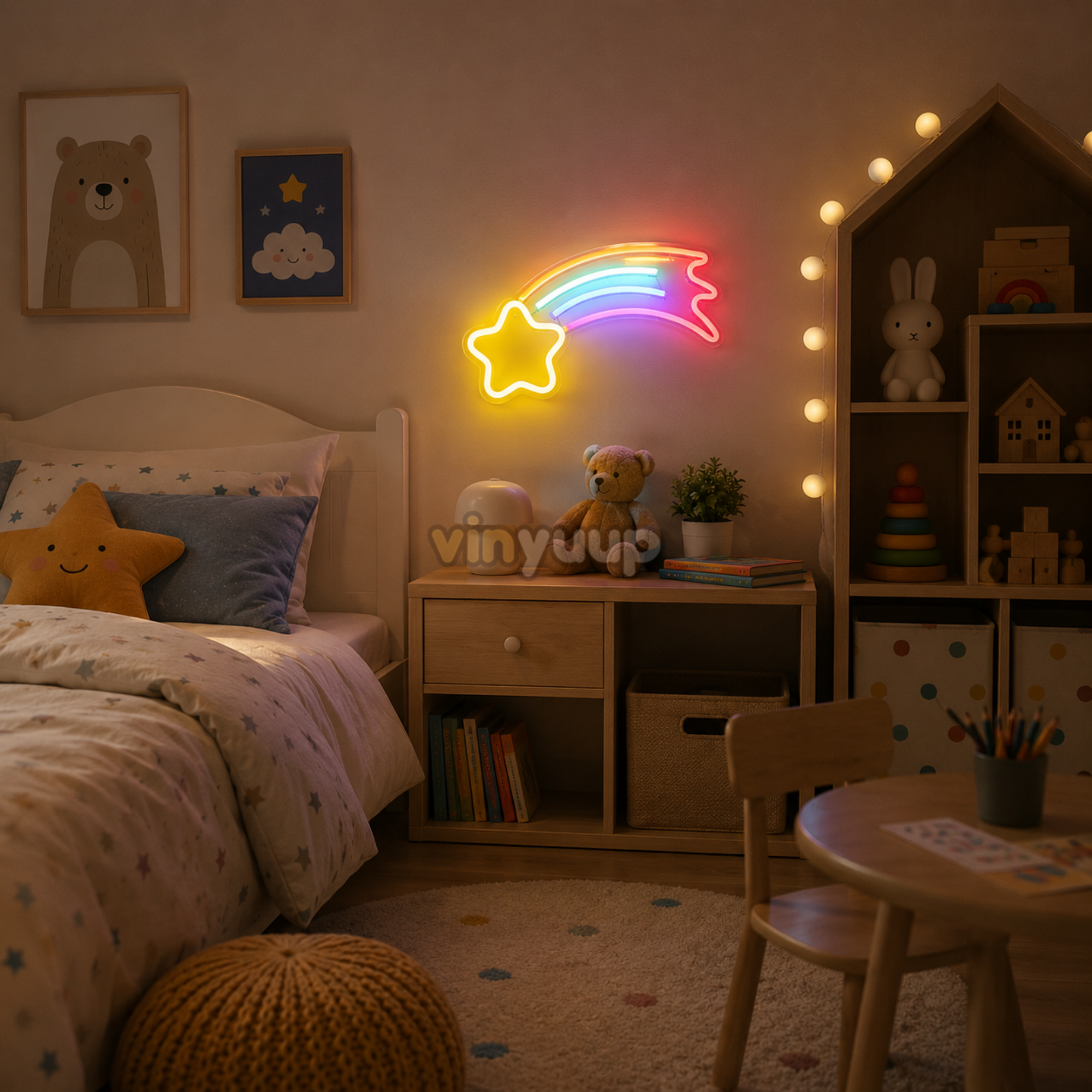 Vinyuup Yıldızlı Gökkuşağı - Dekoratif Neon Led Yazı Tabela