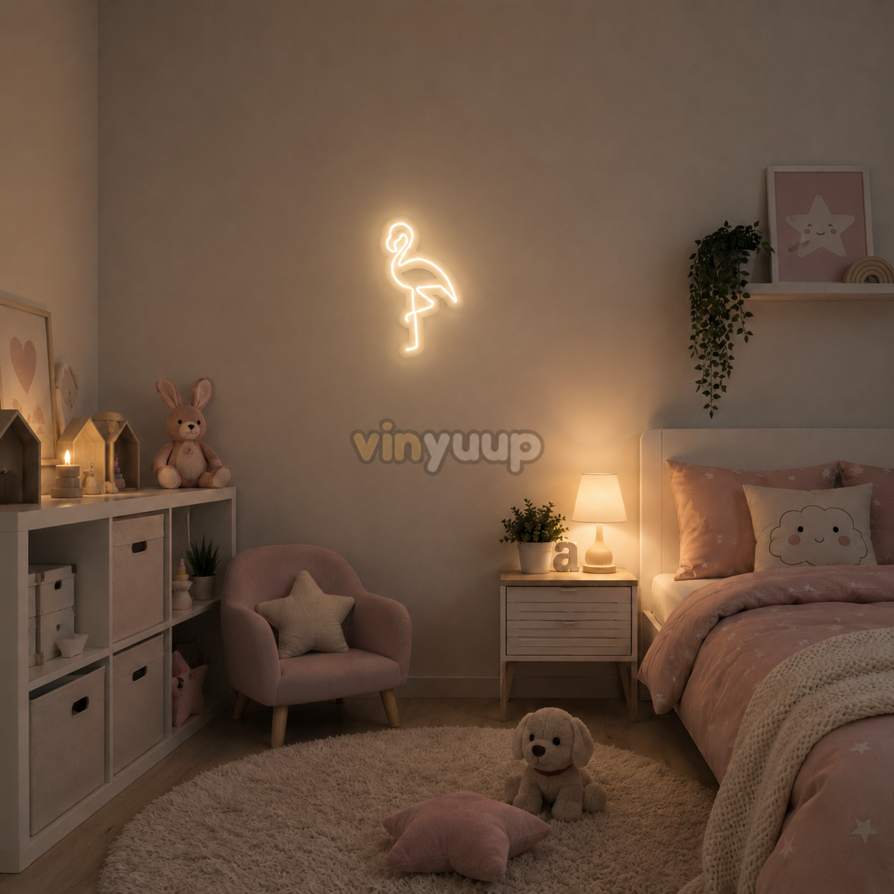 Flamingo - 17x30 cm Dekoratif Neon LED Tabela
