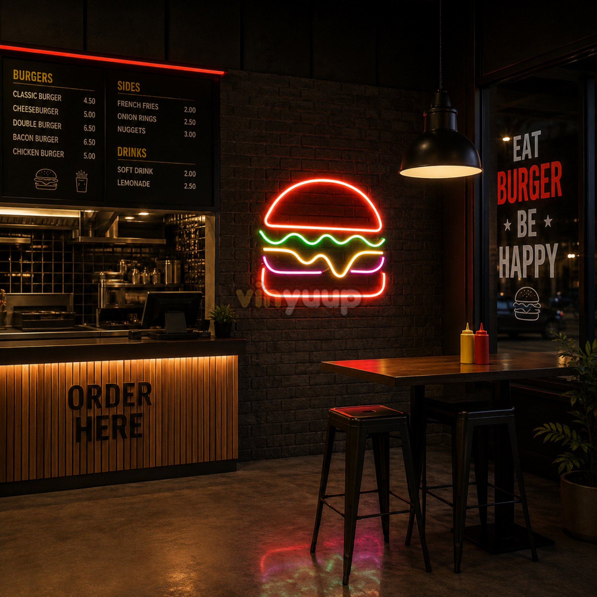 Vinyuup Hamburger - Dekoratif Neon Led Yazı Tabela