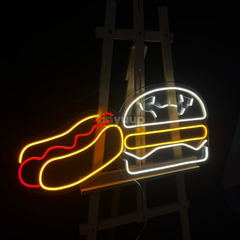 Vinyuup Hamburger Hotdog - Dekoratif Neon Led Yazı Tabela