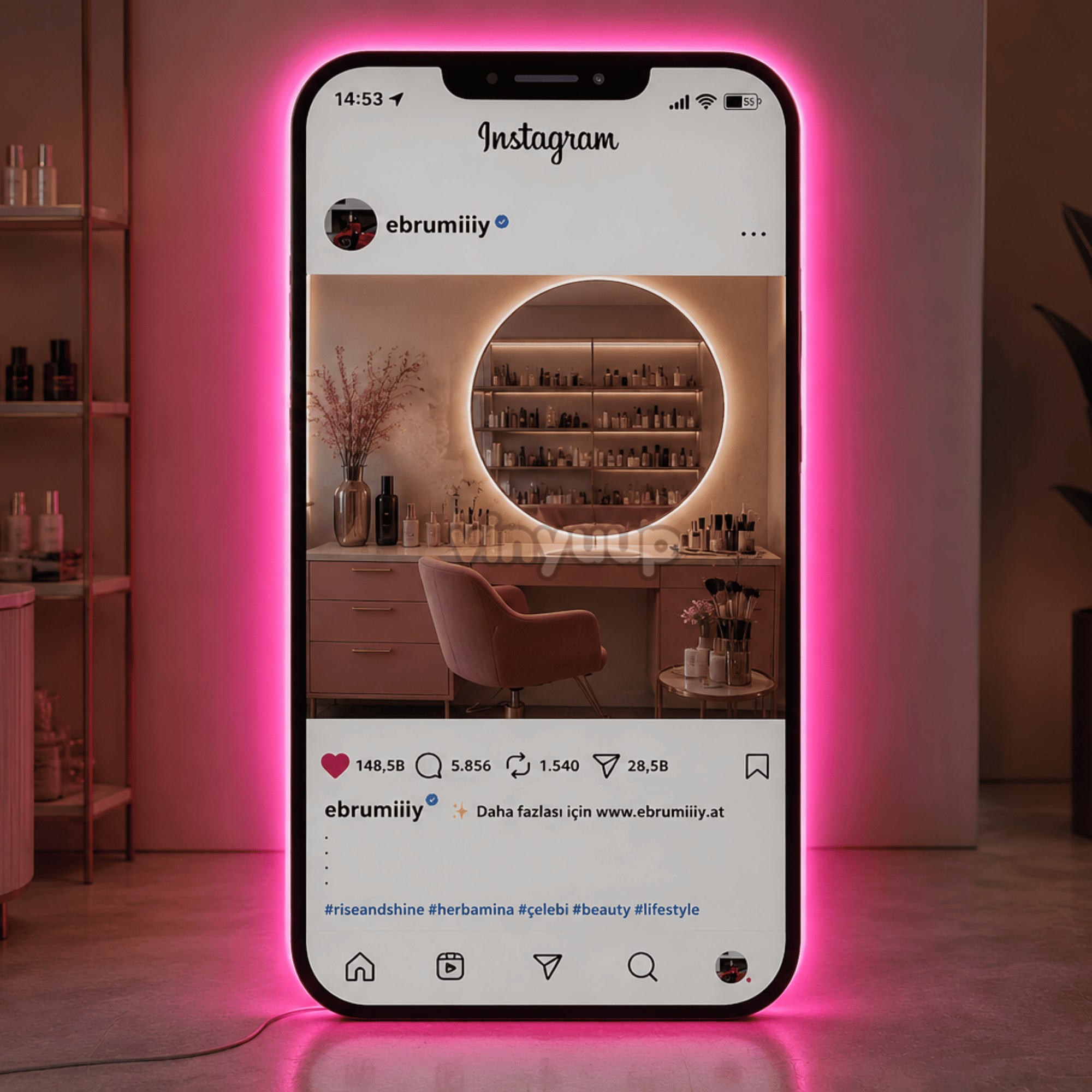 Instagram Telefon Ayna - Dekoratif Neon LED Ayna