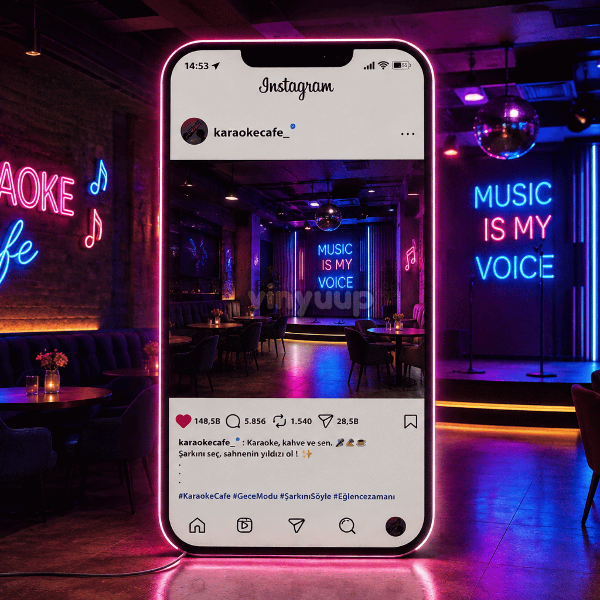 Instagram Telefon Ayna - Dekoratif Neon LED Ayna