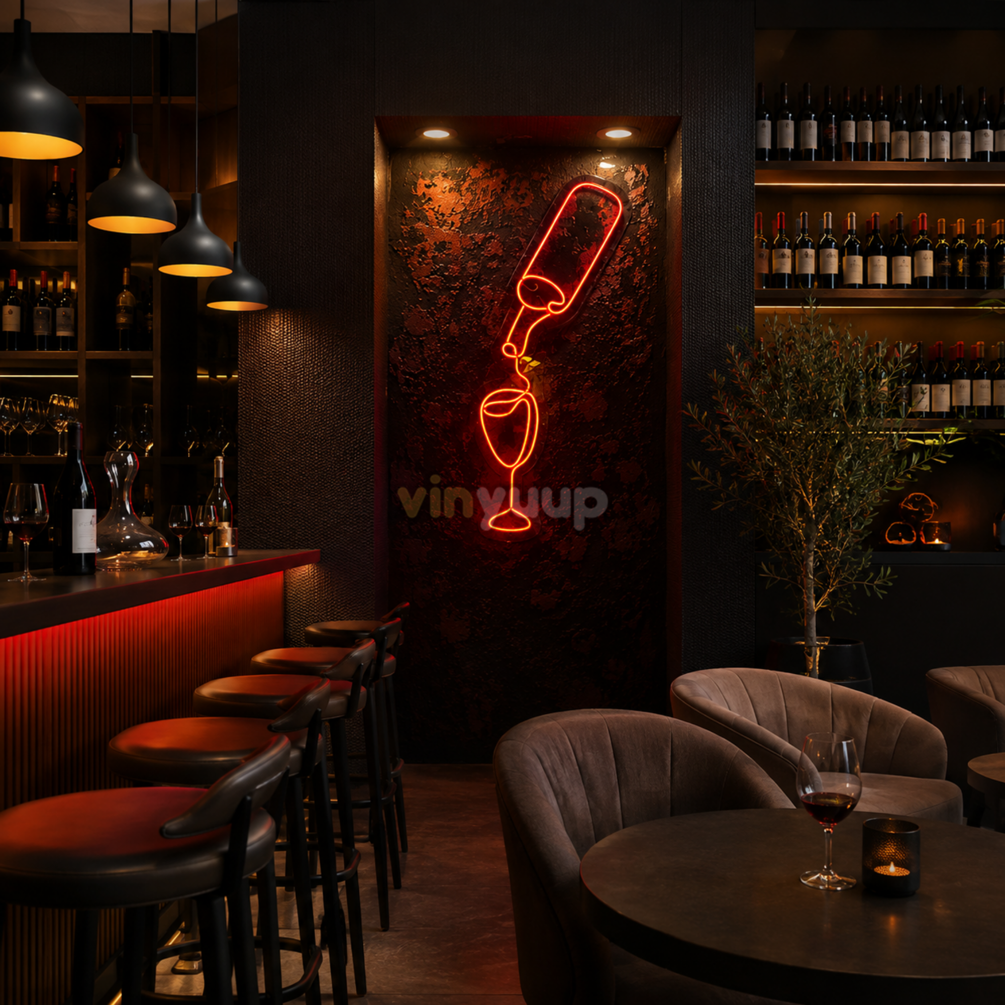 Vinyuup Weinglas füllende Silhouette – Dekorative Neon-LED-Leuchtreklame