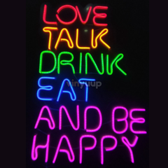 Vinyuup Love Talk Drink Eat And Be Happy - Dekoratif Neon Led Yazı Tabela