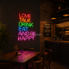 Vinyuup Love Talk Drink Eat And Be Happy - Dekoratif Neon Led Yazı Tabela