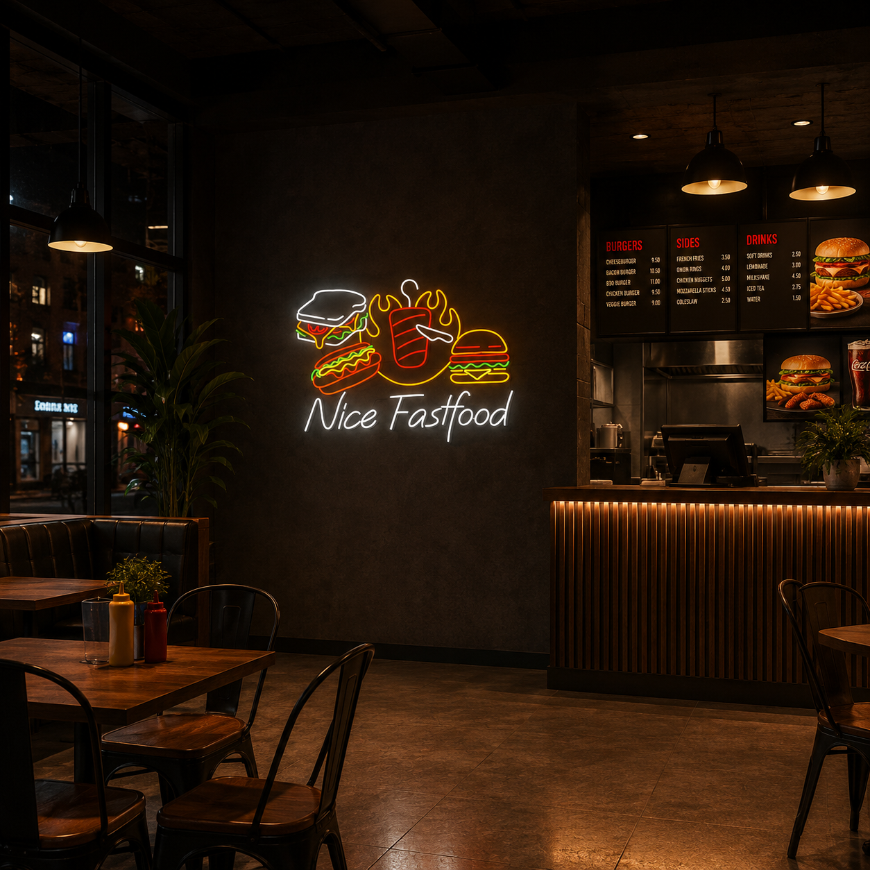 Vinyuup Nice Fastfood- Dekoratif Neon Led Yazı Tabela