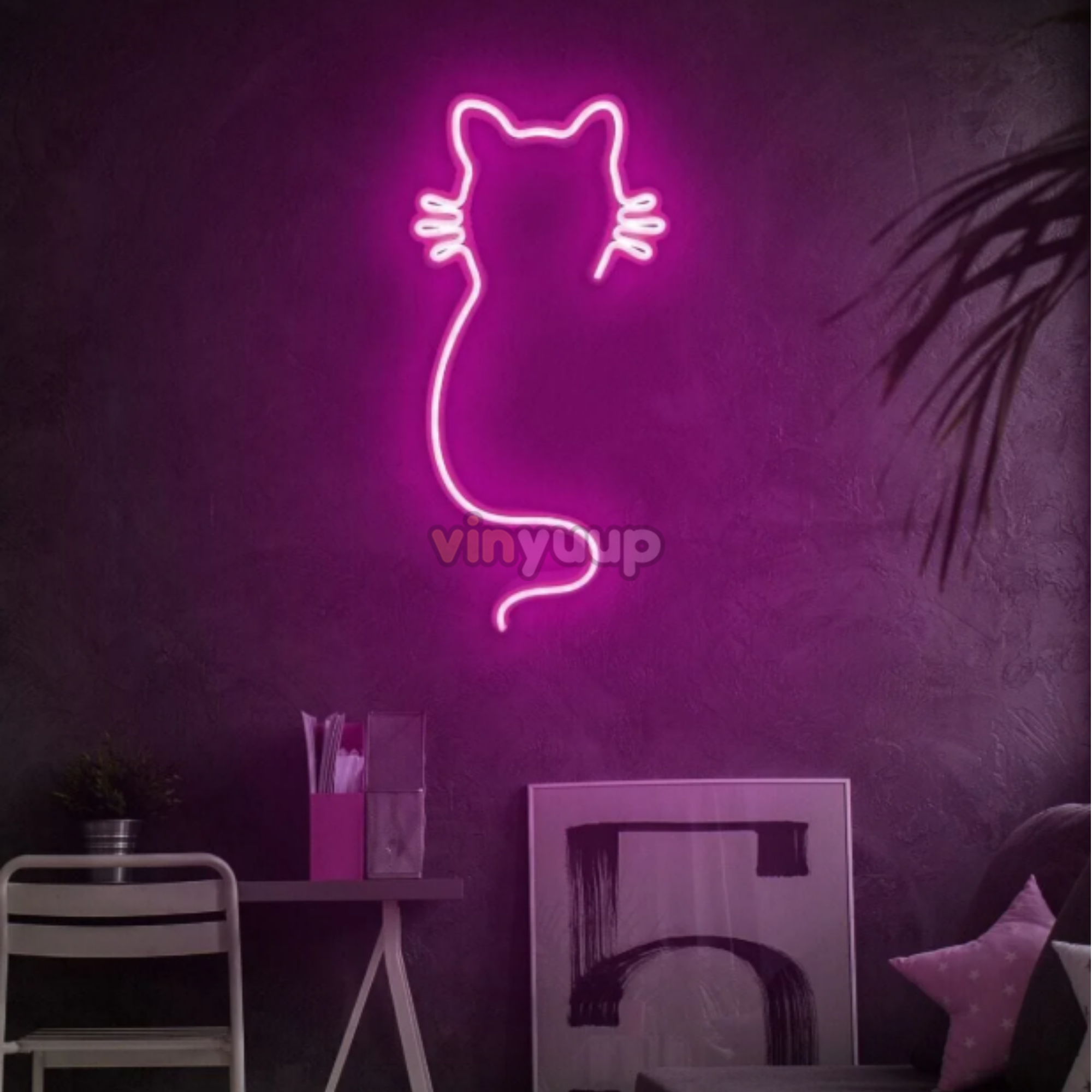 Vinyuup Kedi Silüet - Dekoratif Neon Led Yazı Tabela