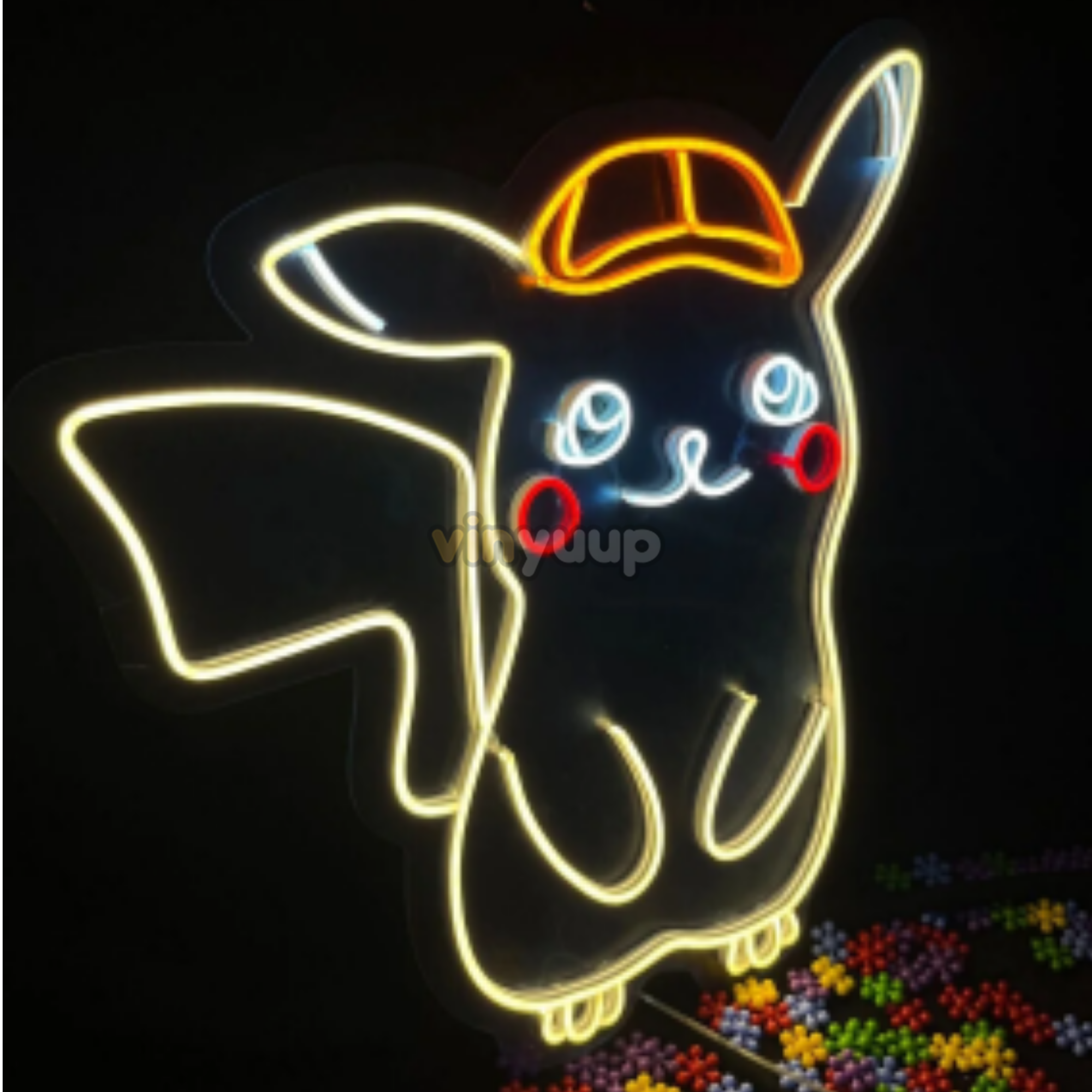 Vinyuup Şapkalı Pikaçu - Dekoratif Neon Led Yazı Tabela