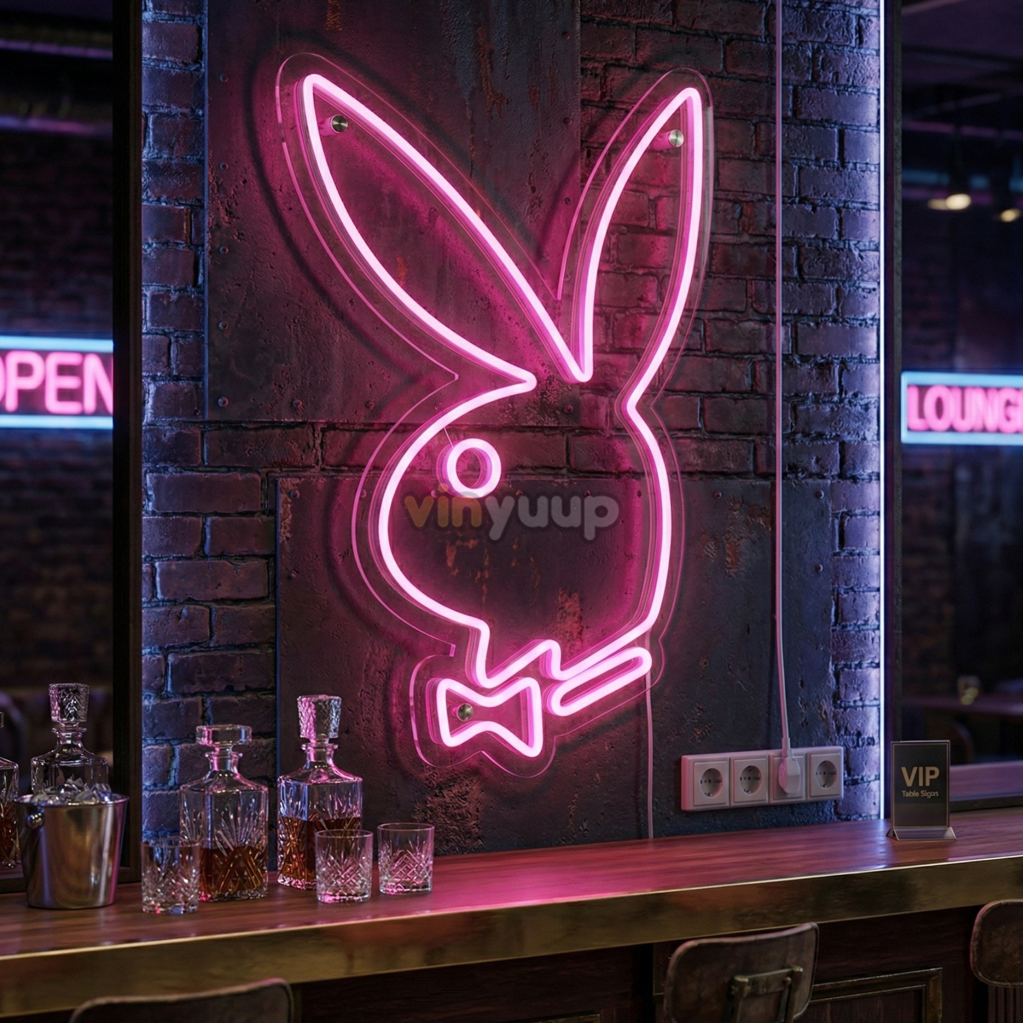Vinyuup Playboy Tavşan - Dekoratif Neon Led Yazı Tabela