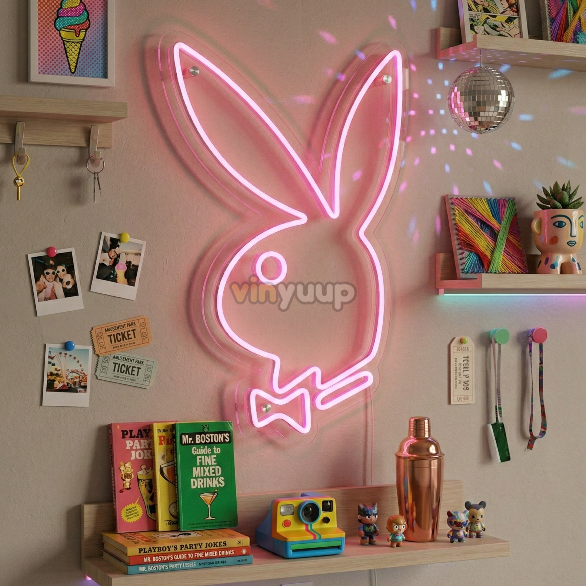 Vinyuup Playboy Tavşan - Dekoratif Neon Led Yazı Tabela
