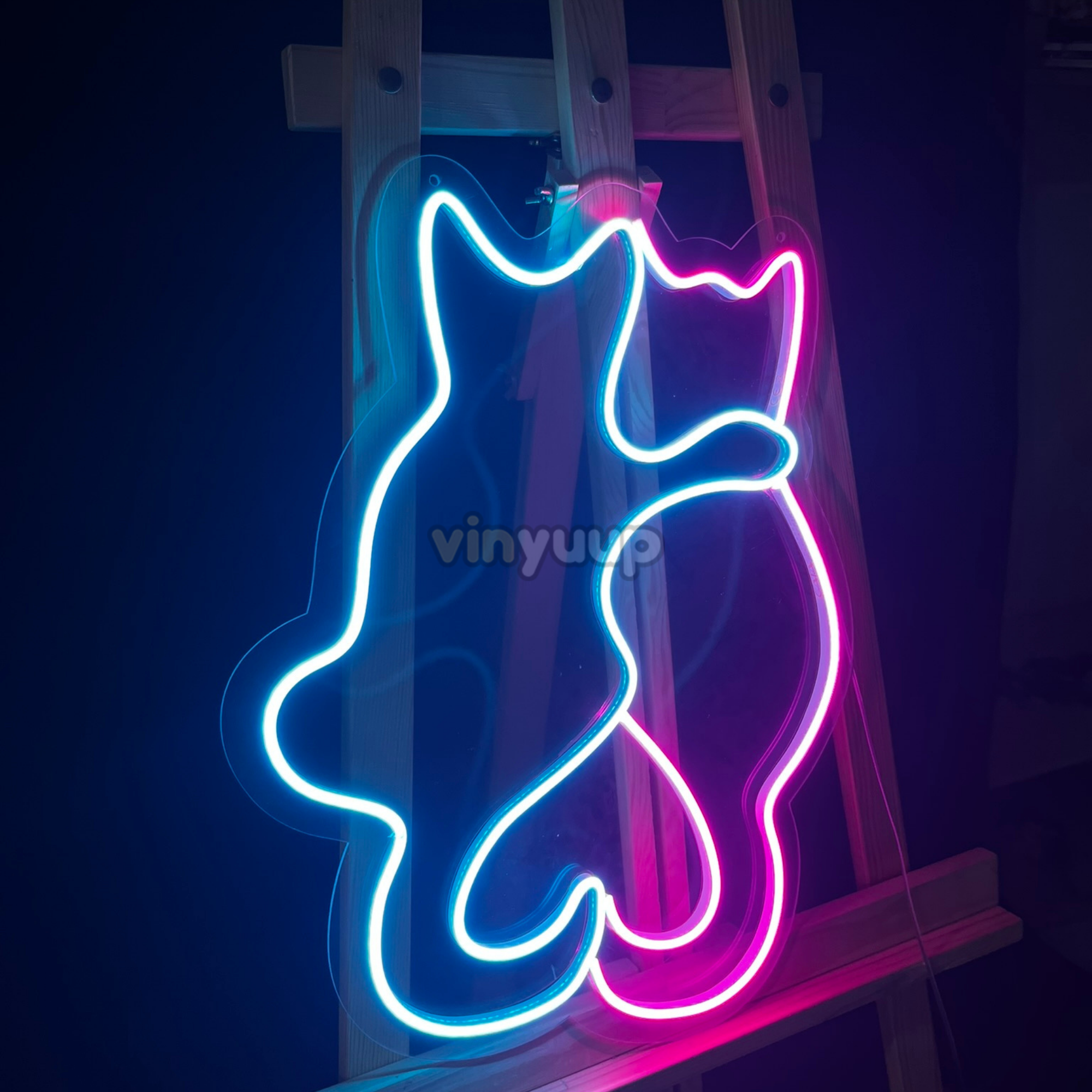 Vinyuup Sarılan Kediler - Dekoratif Neon Led Yazı Tabela