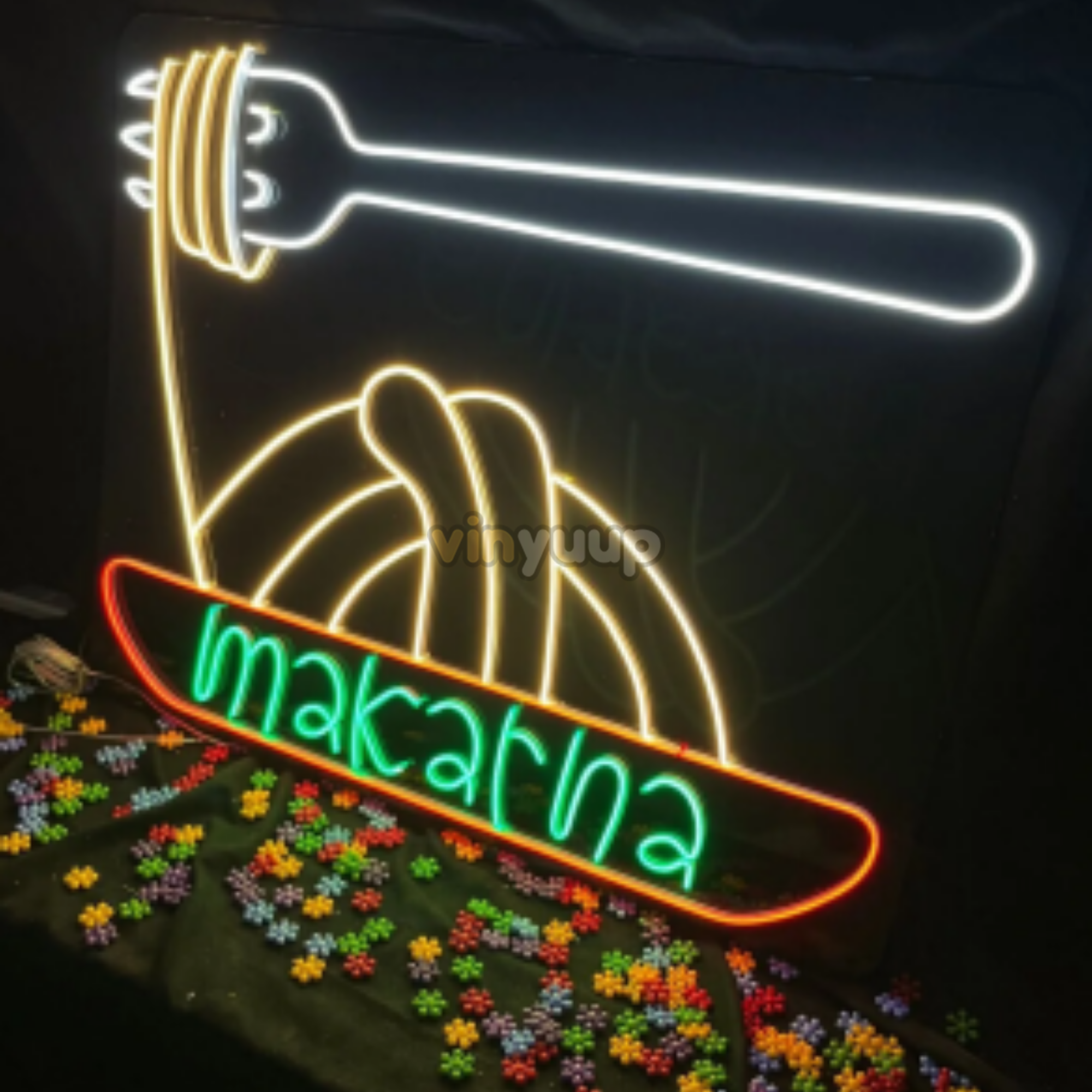 Vinyuup Spagetti Makarna Çatal - Dekoratif Neon Led Yazı Tabela