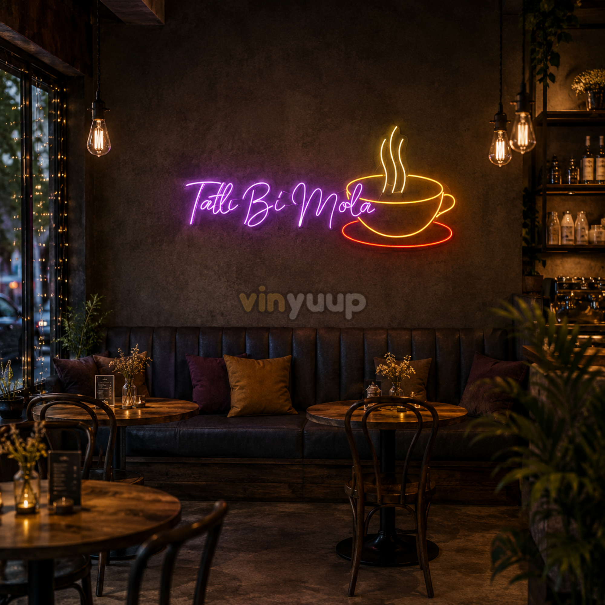 Vinyuup Tatlı Bi Mola Ve Kahve Fincanı - Dekoratif Neon Led Yazı Tabela