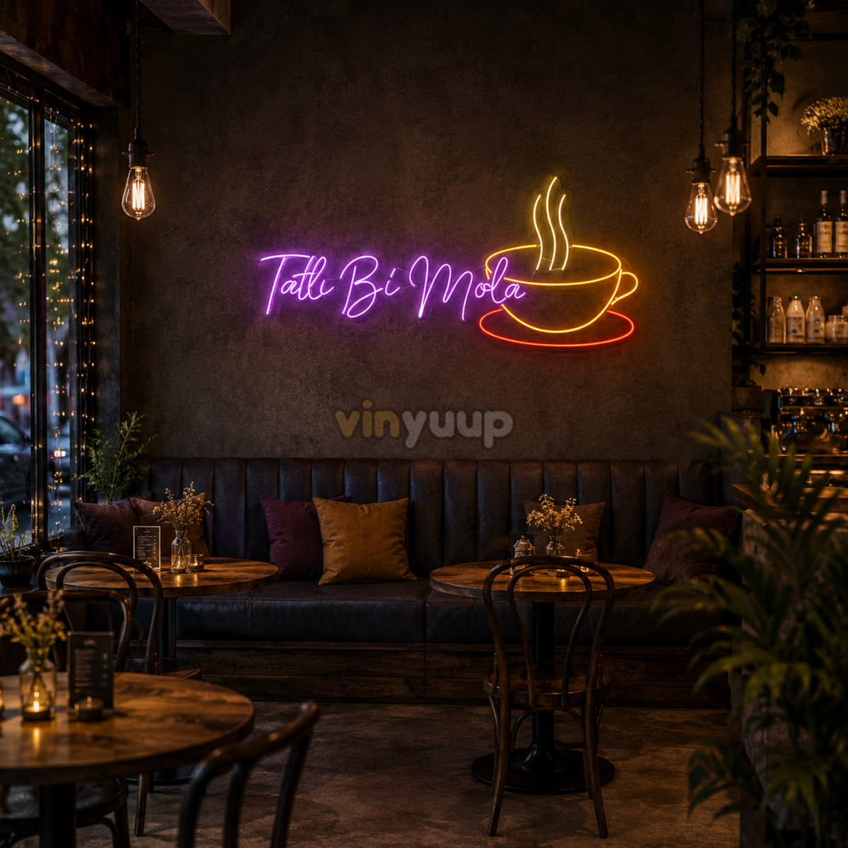 Vinyuup Tatlı Bi Mola Ve Kahve Fincanı - Dekoratif Neon Led Yazı Tabela