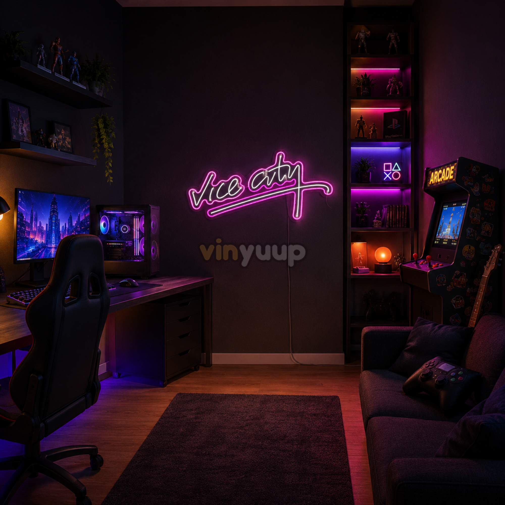 Vinyuup Vice City - Dekoratif Neon Led Yazı Tabela