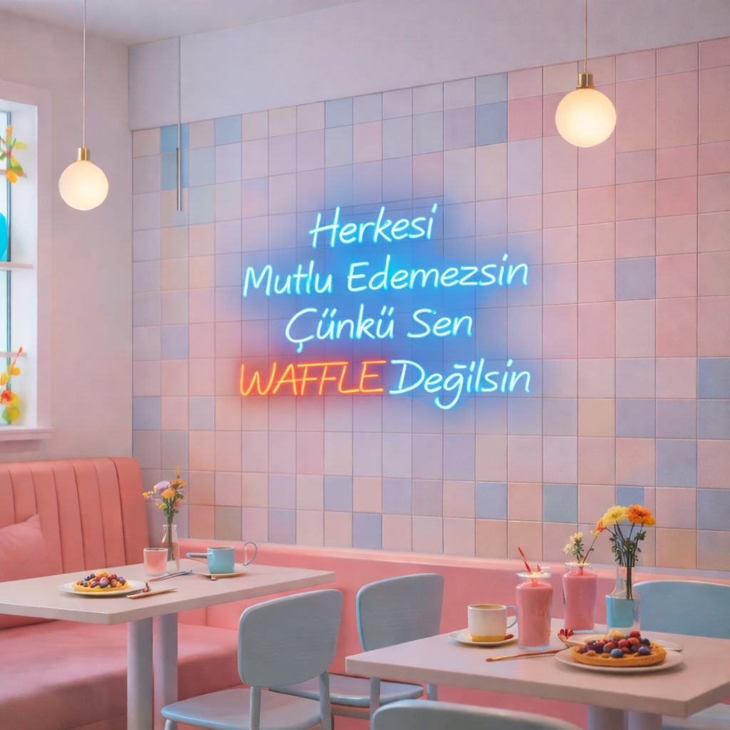 Vinyuup Herkesi Mutlu Edemezsin Çünkü Sen Waffle Değilsin - Dekoratif Neon Led Yazı Tabela
