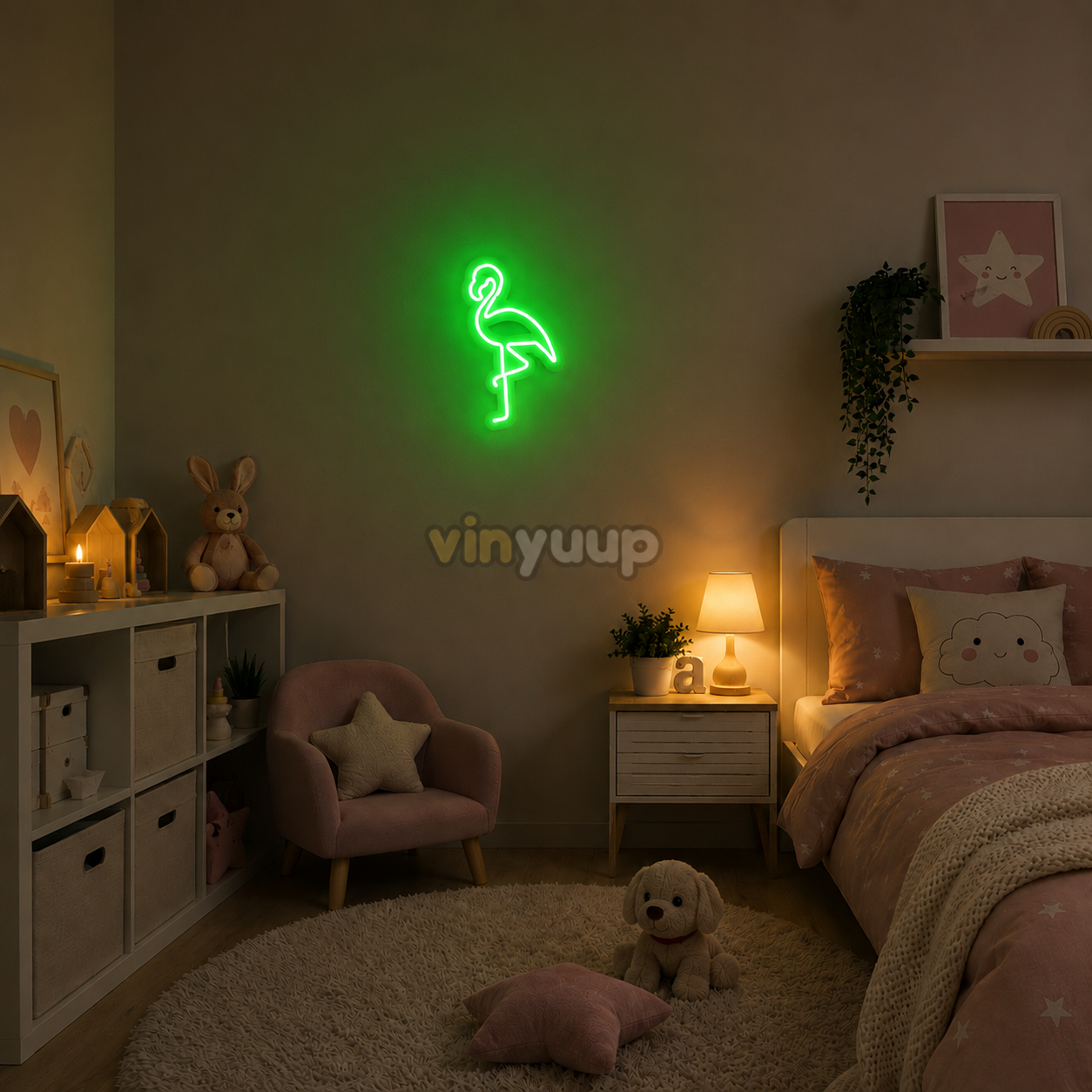 Flamingo - 17x30 cm Dekoratif Neon LED Tabela