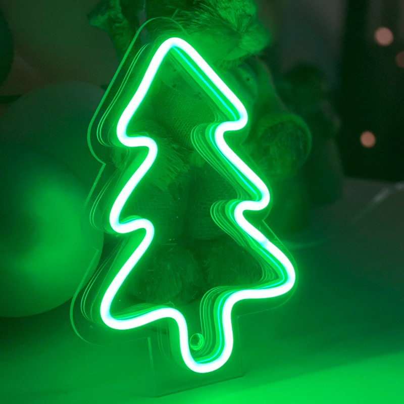 Çocuk Odası İçin Masaüstü Küçük Çam Ağacı Şeklinde Neon Led Işıklı Tablo 14 x 20 cm