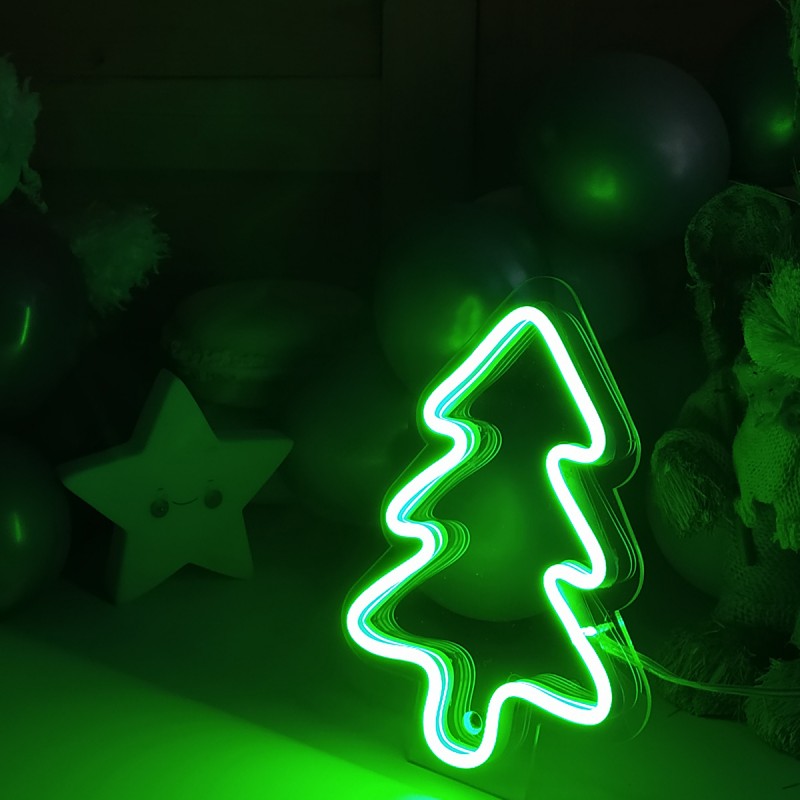 Çocuk Odası İçin Masaüstü Küçük Çam Ağacı Şeklinde Neon Led Işıklı Tablo 14 x 20 cm