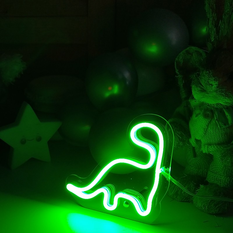 Çocuk Odası İçin Masaüstü Küçük Dinozor Şeklinde Neon Led Işıklı Tablo 15 x 15 cm