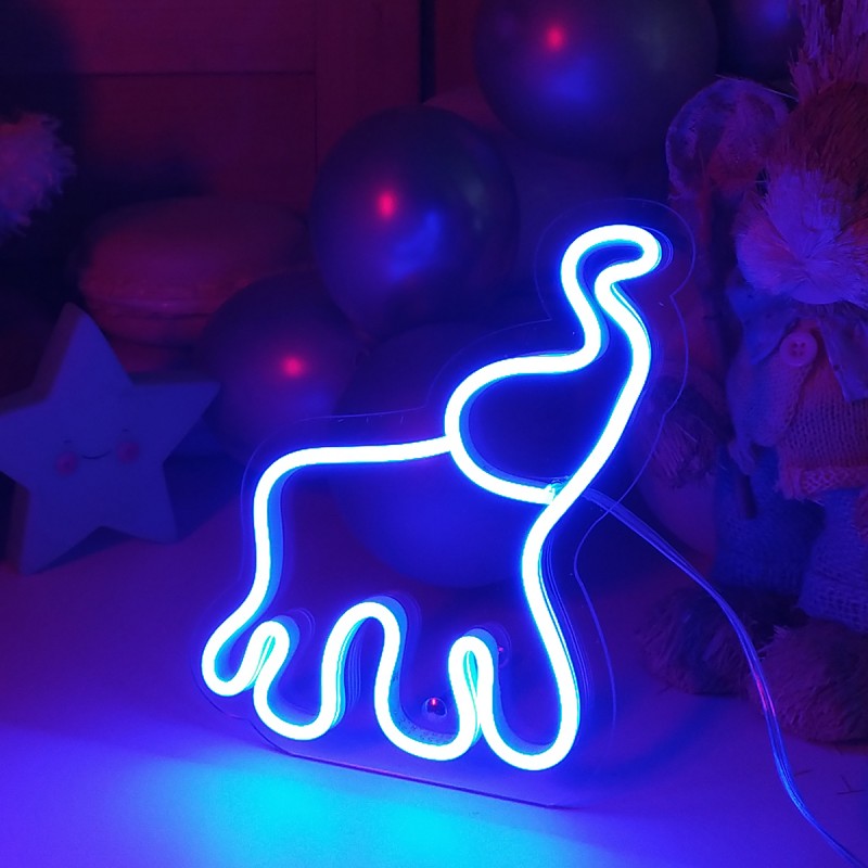 Çocuk Odası İçin Masaüstü Küçük Fil Şeklinde Neon Led Işıklı Tablo 16 x 20 cm