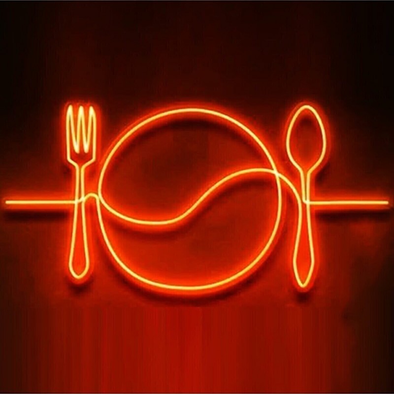 Tabak Çatal Ve Kaşık Neon Led Işıklı Tablo