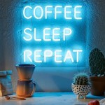 Coffee Sleep Repeat Yazısı Neon Led Işıklı Tablo