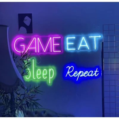 Game Eat Sleep Repeat Neon Led Işıklı Tablo
