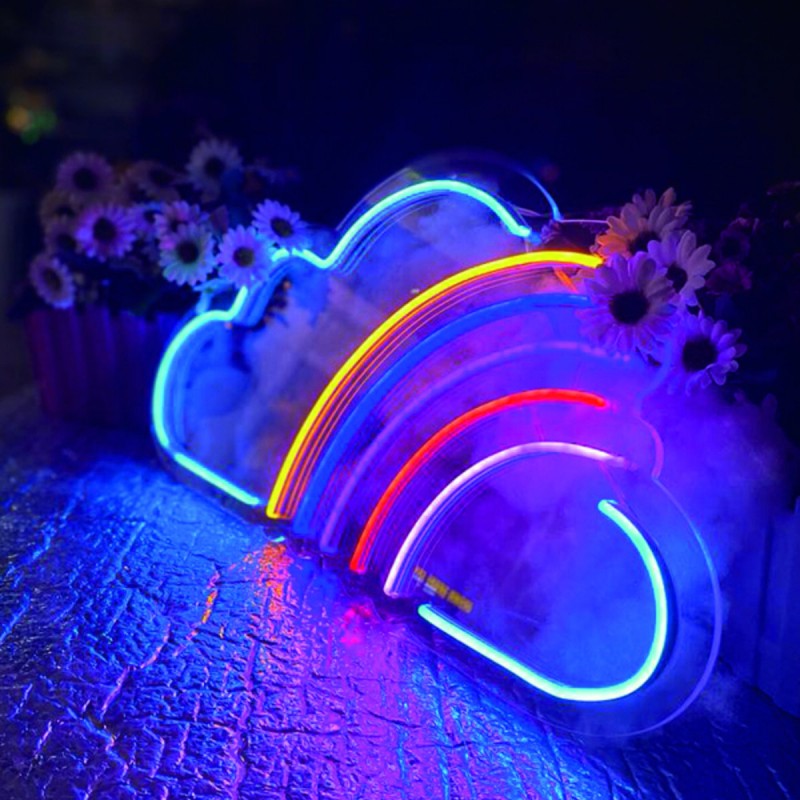Gökkuşağı Bulut Neon Led Işıklı Tablo